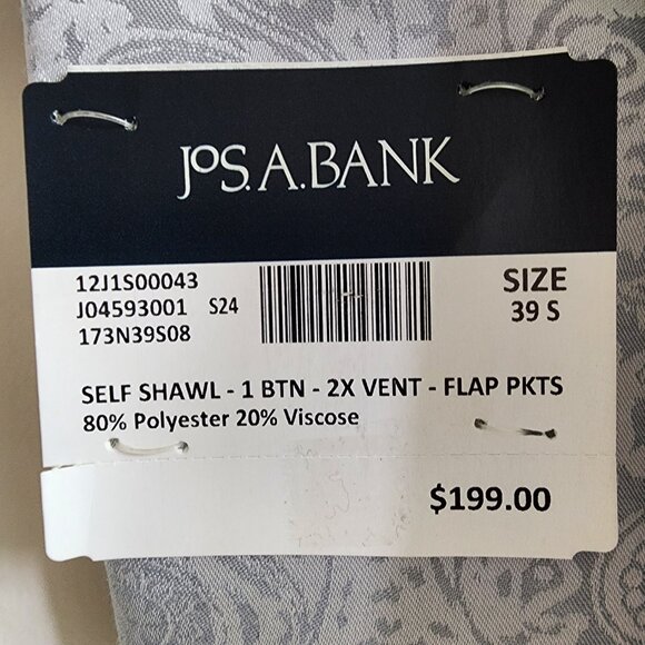 39S Dinner Jacket Silver Gray Shawl Lapel Skinny Fit New Jos A Bank Paisley Mens - Picture 4 of 17